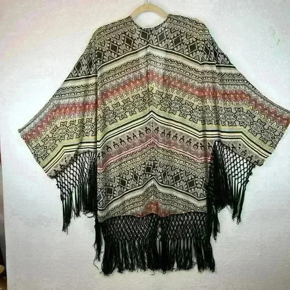Democracy Kimono / Sheer Cardigan Colorful Women’s Size Large - Picture 2 of 9